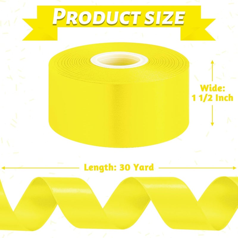 Fullive 1 1/2 Inch Ribbon for Gift Wrapping, 30 Yards Lemon Yellow Ribbons for Crafts, Polyester Satin Ribbon for Birthday Holiday Christmas Decorations DIY Bows Wrapping Bouquet Floral Arrangements - Image 2